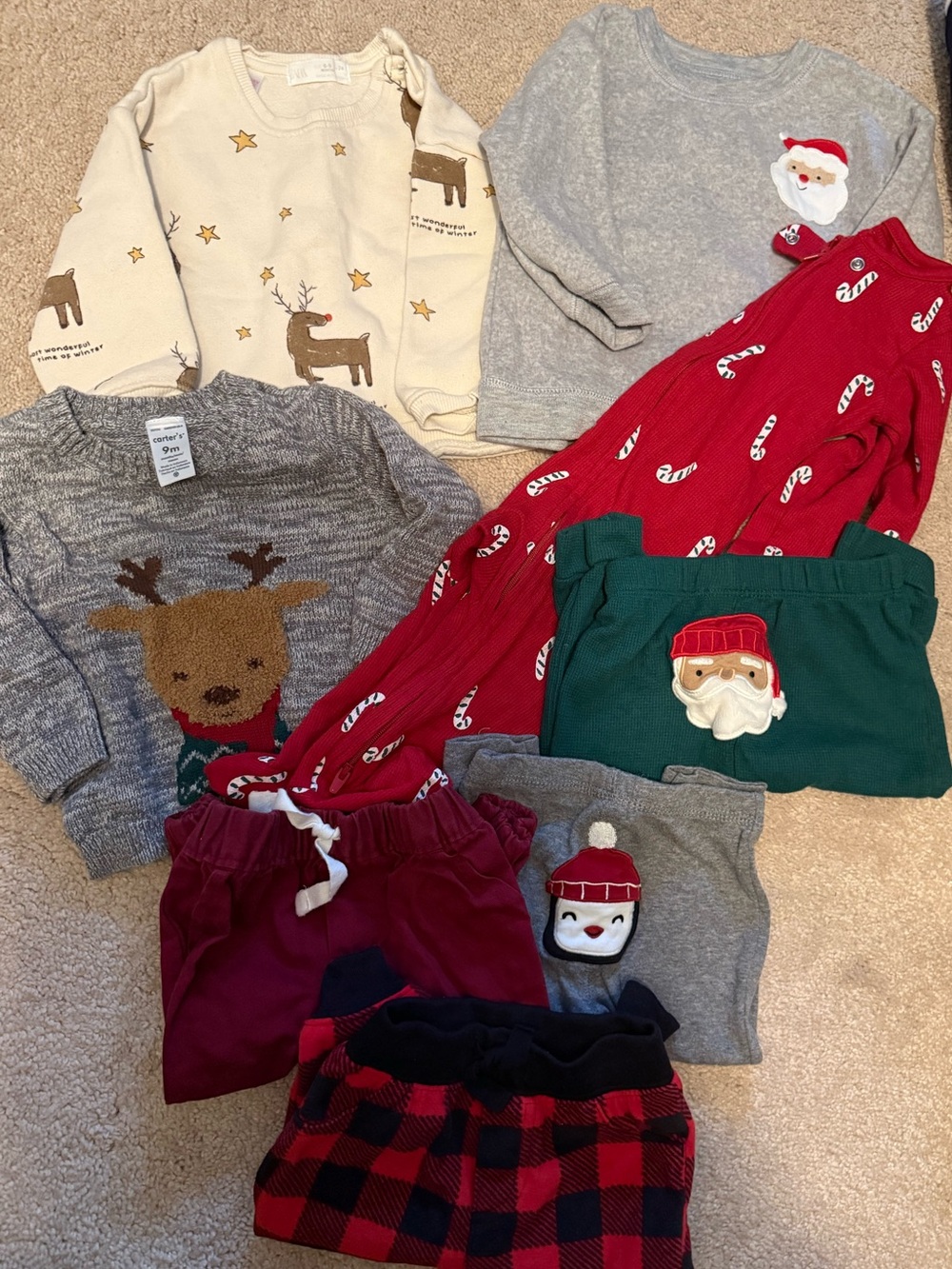 Holiday baby Set - Red, Green, Gray, Cream 9 months